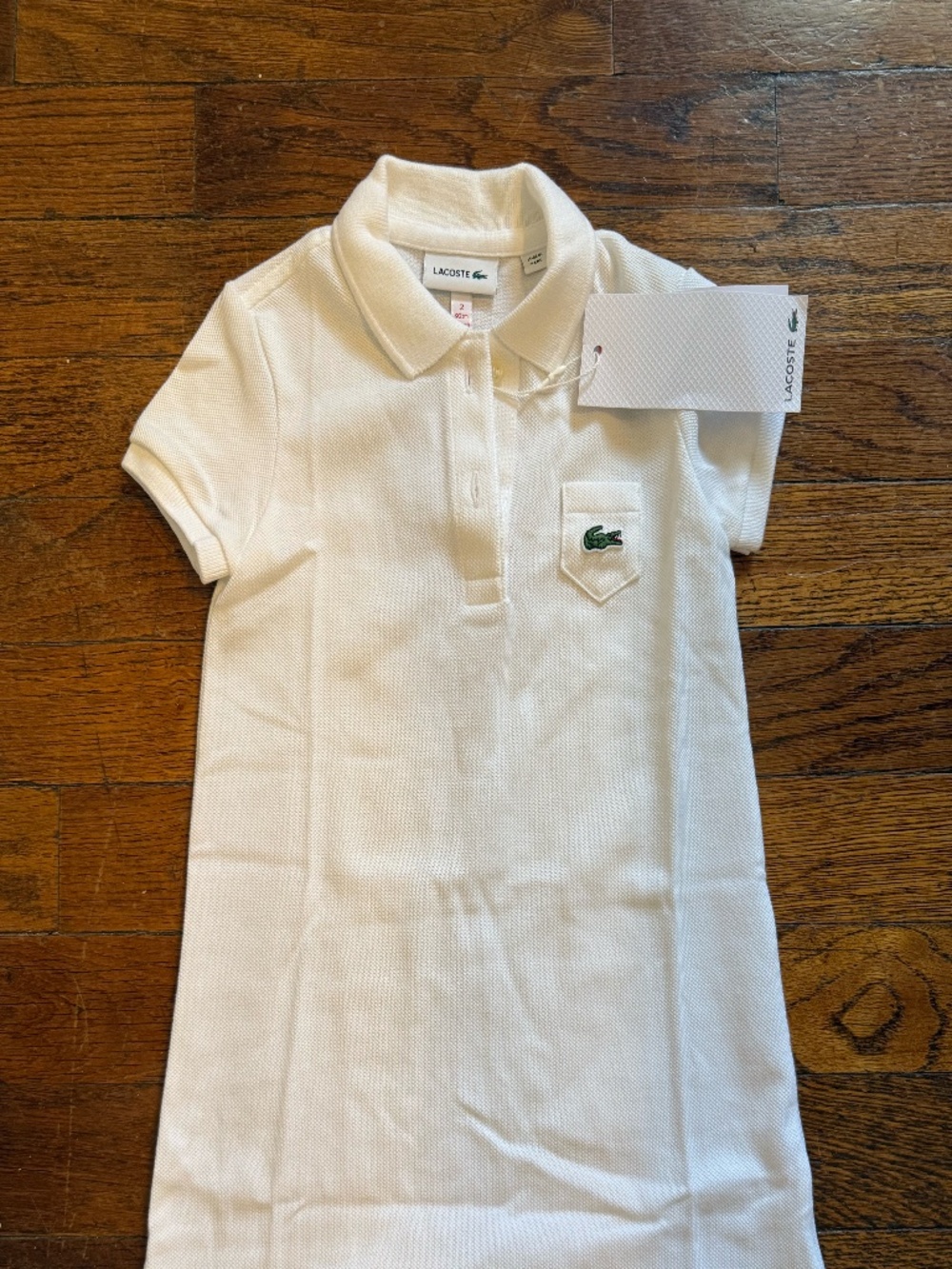 NWT, Boys Lacoste White Petit Pique Polo Shirt, Size 2 years